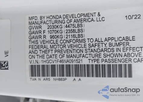 2022 Honda Accord Sport Special Edition from USA, damaged, VIN 1HGCV1F46NA091521